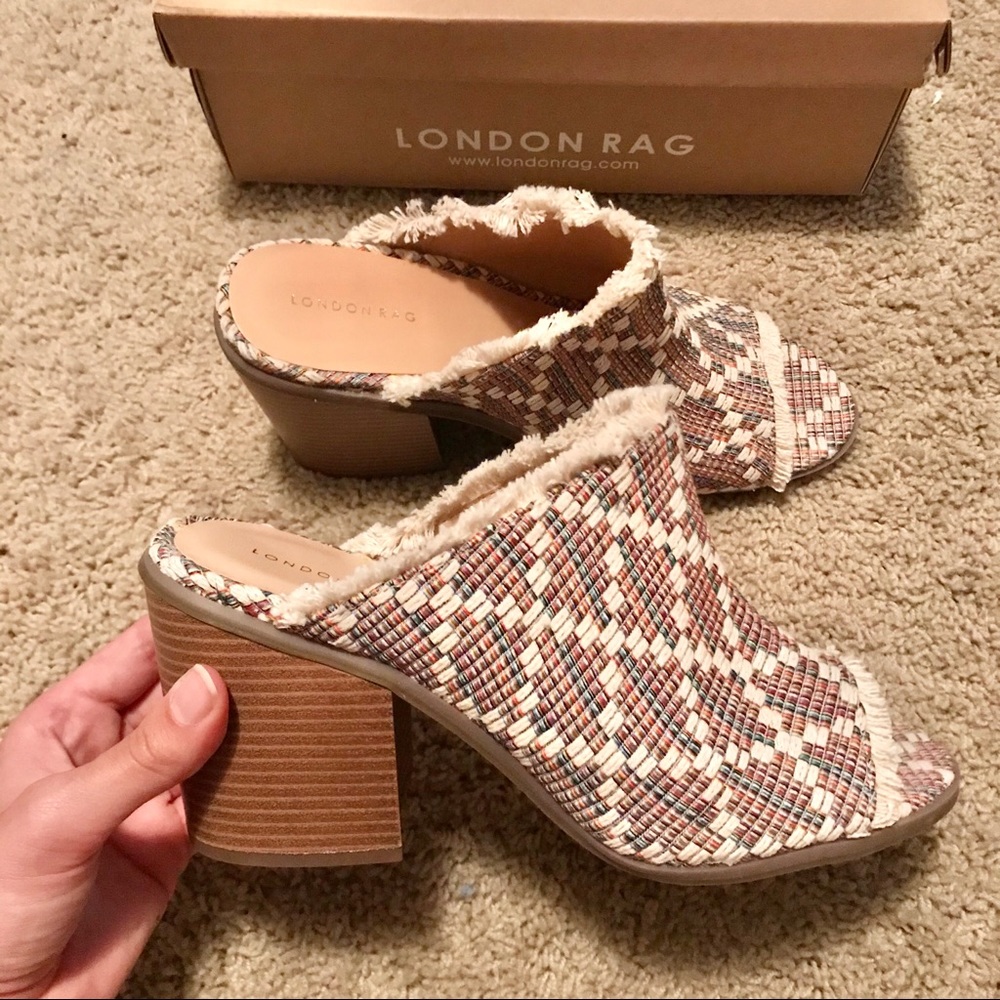 London Rag Block Heel Mules